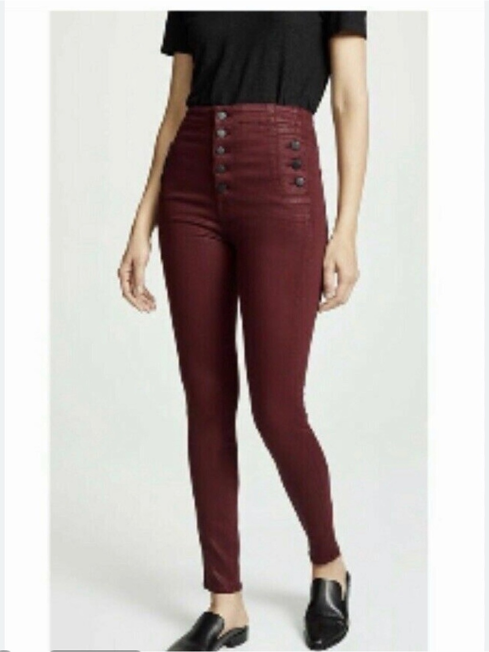 J brand Natalie High-Waist Button-Front Oxblood coated Skinny jeans 28